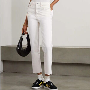 Re/Done Originals High Rise Stovepipe Cotton Jeans in White Wash - Size 27